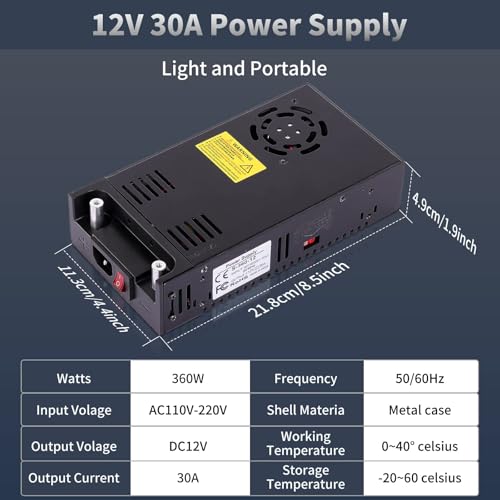 12V Power Supply 360W 30A, AC to DC Converter 110v to 12v dc Power Supply Adjustable Universal Transformer for RV, Radio/Car Stereos, LED Strip, CCTV, Computer Project, 3D Printer2