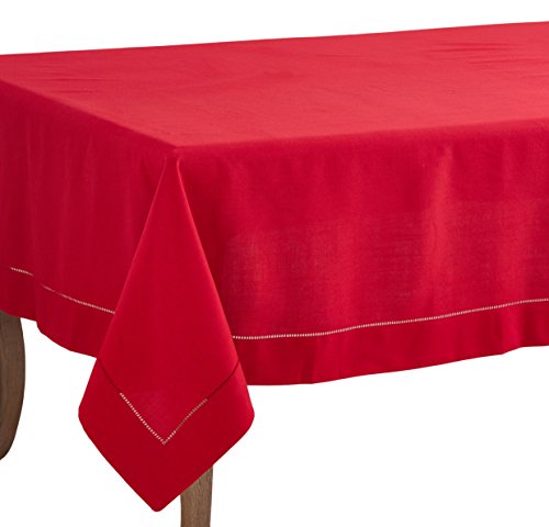 SARO LIFESTYLE Hemstitched Border Tablecloth, Red, 70"x140"