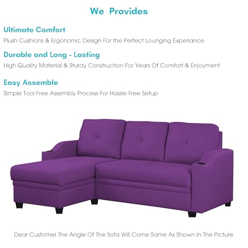 Image of Casaliving Ravonna LHS 4 Seater L Shape Corner Sofa Cum Bed for Living Room (Purple Fabric) Premium Fabric Sofa