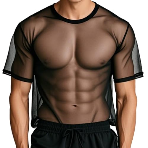 YINYOUYU Mens See Through Pajamas Set Sexy Mesh Sheer Muscle T Shirt Lounge Pants Underwear Sleepwear Clubwear2
