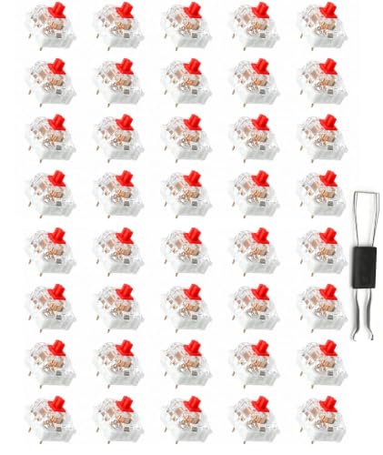Image of 40 Pcs Keyboard Switches with Piercing, Red Switch Mechanical Keyboard, Key Puller Universal, 40-Pc Red Clicky 3-Pin Tactile Set