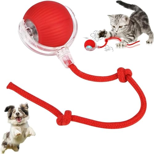 Image of Interactive Cat Toy - Cat Toys for Indoor Cats Smart Silicone Rolling Ball with Tail,Bird Sound,Obstacle Avoidance and Motion Activated,Kitten Puzzle Toys (Red)