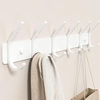 GWAAZXGZ Coat Rack Wall Mount Hooks - 15 Inch Matte White Metal 6-Hook Organizer Wall Mounted, Modern Kids Room, Entryway & Bathroom Hanger for Beach Towels, Coats, Purses, Bags (1 Pack)