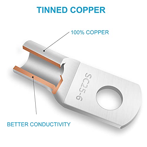 132 PCS Battery Terminal Connectors, 4 6 8 10 Gauge Wire Connectors, Battery Terminals, Tinned Cable Ends, Copper Wire Lugs for 4 6 8 10 AWG, Ring Terminals with Heat Shrink Tubing by HOUSUN
