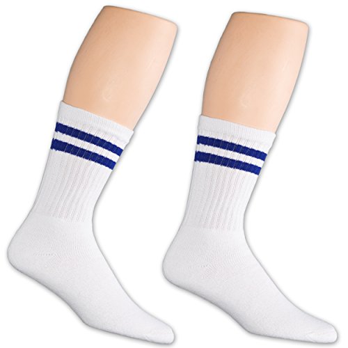 Impress'D Clothing 12 Pairs white unisex crew socks with two royal blue stripes classic retro old school4