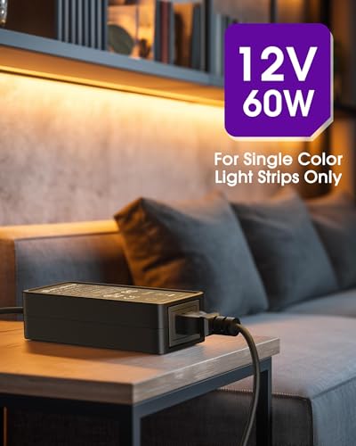 Image of HitLights 12V 60W Power Supply Adapter, UL-Listed 100-240V 50-60Hz AC to DC 12V 5A Transformer Charger Compatible with LED Strip Lights, CCTV & Other Low Voltage Devices