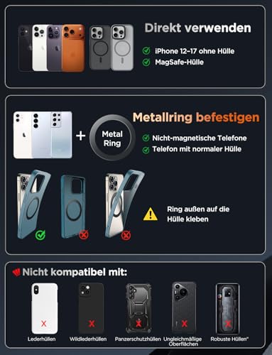 MSXTTLY Handyhalterung Auto–Vmag S3 2026 Magnetische Handyhalterung Auto mit Metall-Dual-Fold-Arm & Erweiterter Reichweite, Kompatibel mit iPhone 17 Pro Max,16-12 & Android (mit Magnetring) Schwarz 6