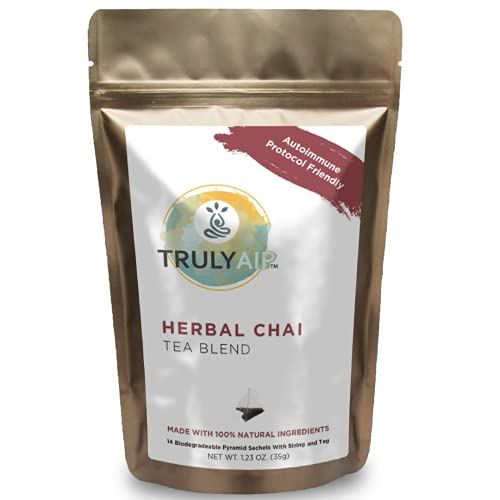 Truly AIP Herbal Chai Tea Blend - Autoimmune Protocol Friendly, Whole 30, Paleo - Caffeine Free, Sugar Free - All Natural Ingredients (Herbal Chai 14 Tea Bags 1.23 oz (Pack of 1))