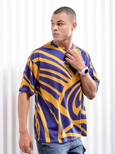 Image of THE INDIAN GARAGE CO Men Cotton Oversized Abstract Printed Round Neck Tshirt
