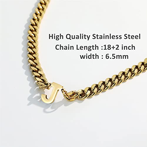 Initial A-Z Cuban Link Chain Necklace for Men Women Stainless Steel Letter Pendant Chain 6.5mm Width 18+2 Inches Jewelry Gift for Men3