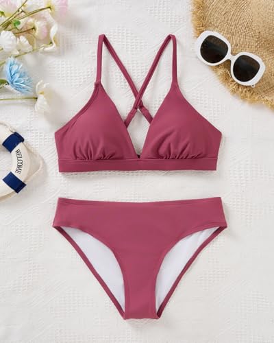 Image of Yonique Womens Push Up Bikini Set - Two Piece Swimsuit V Neck Crisscross Back Bathing Suit 2025 Swimwear