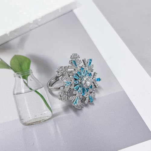 Dainty Snowflake Adjustable Rings Unique Funny Rotatable Fidget Spinner Open Ring Crystal Wedding Party Middle Knuckle Ring Winter Flower Holiday Jewelry Charms Love Gift for Mom Bff Xmas Birthday4