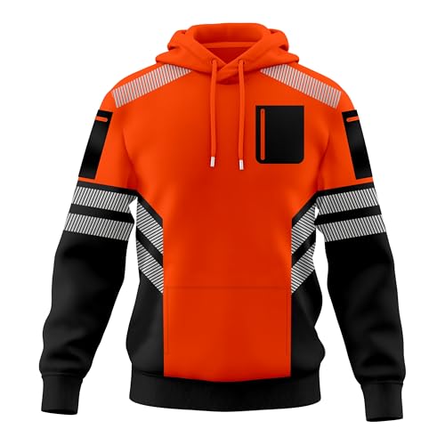 Toro Activa Mens Hi Vis Hoodie With Extra Reflective Tape Pullover For Safety Workwear High Visibility Utility Zipped Pockets, Work Hoodies For Men