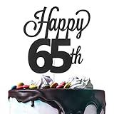 LINGTEER Happy 65th Birthday Black & Glitter Cake Topper - Cheers to 65 Years Old Birthday Party Gift Centerpieces Decorations Sign.