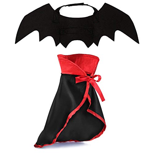 Lkex Halloween Small Dog Costume, Pet Bat Wings & Vampire Cloak, 2 Pack, Cats & Dogs Funny Holiday Clothes For Bloody Zombie Cosplay Party #TOP28
