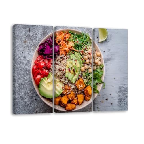 3 Piece Canvas Wall Art Prints Picture Colourful vegan bowl