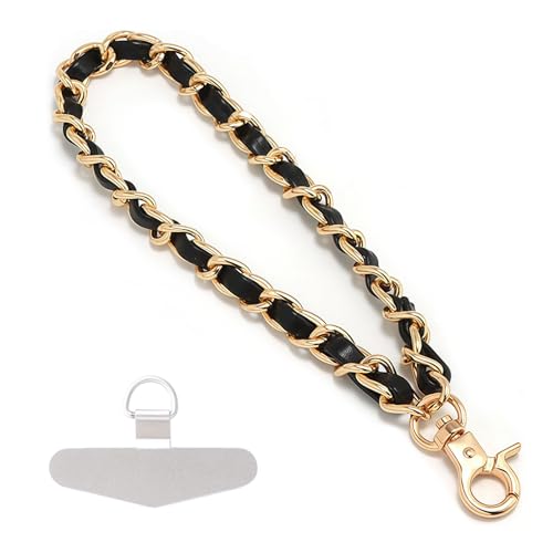 Muorruo Bracelet de Poignet pour Smartphone en métal, lanière Universelle avec Boucle, chaîne Anti-vol pour Smartphone en Cuir, Noir + Or
