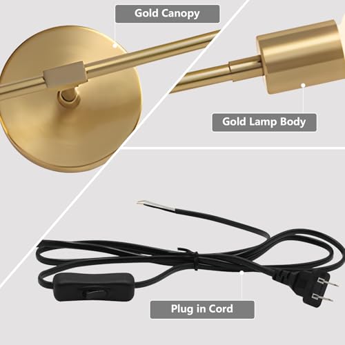 Image of KCO Lighting Gold Plug in Wall Sconce 2 Light Bathroom Vanity Light Plug in Brass Wall Reading Light Mid Century Modern Bathroom Wall Scones for Hallway Living Room Dining Room