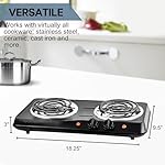 OVENTE Electric Countertop Double Burner, 1700W Cooktop with 6" and 5.75" Stainless Steel Coil Hot Plates, 5 Level Temperature Control, Indicator Lights and Easy to Clean Cooking Stove, Black BGC102B - Image 5