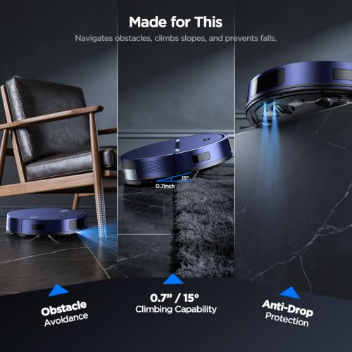 Image of Robot Vacuum and Mop Combo, 8000Pa Strong Suction 2 in 1 Vacuum Robot with Mopping, with Schedule, Wi-Fi /App /Remote, Self-Charging, Slim, Ideal for Hard Floor, Pet Hair, Low-Pile Carpet