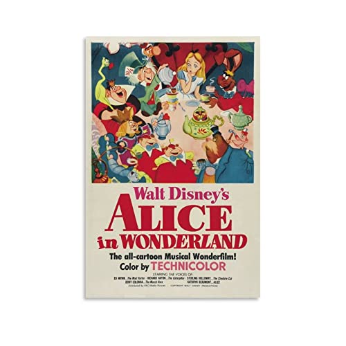 Tableau Toile Decoration sans Cadre Alice au Pays des Merveilles 1951 Vintage Home Chambre Salon Décoration 30x50cm