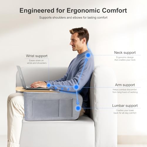 Image of OPTIXCELL Lap Desk with Arm Rests, Ergonomic Laptop Stand for College Dorm | Curved Desktop and Dual Armrests, 40kg Capacity, Dual Pockets, Reading Writing Gaming Eating, Bed Couch Floor Dorm Room