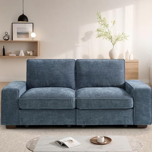 Image of TEKAMON 73 inch Modular Sofa Couch with Seat Storage, Comfy 2-Seater Chenille Fabric Loveseat Sofa for Living Room, Office, Apartment W /Deep Seat, Wide Armrest,Pockets, USB Charging Removable Cover(Blue)