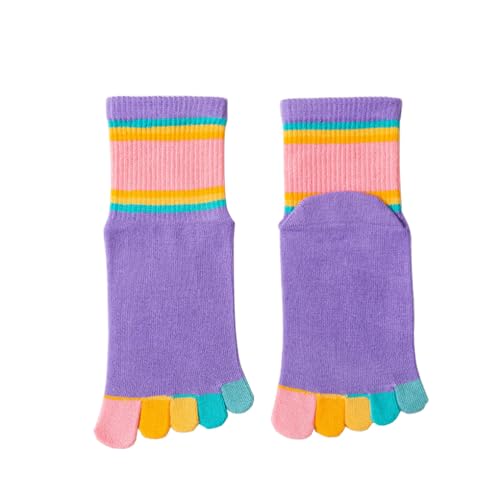 Girls Seamless Socks Rainbow Stripes Five Finger Cotton Toe Socks Kids School Crew Socks 6 Pack3