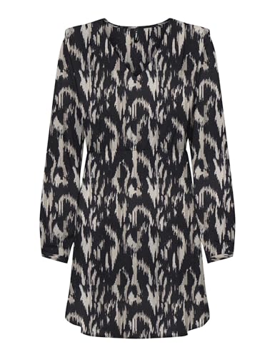 ONLY Damen Onlnova Life Vis L/S Monica Dress Kleid, Black/AOP:590 Rough Animal, L
