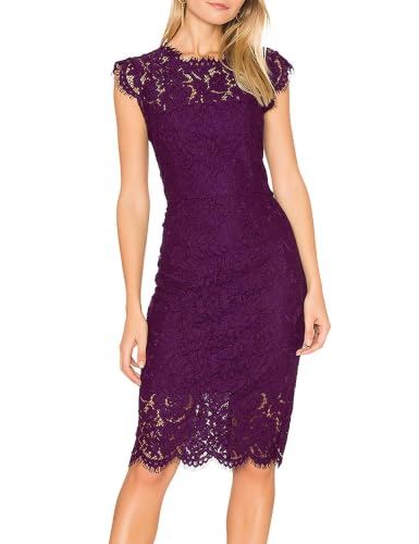 MEROKEETY Women's Lace Floral Cocktail Formal Dresses, Plum, Large