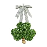 St Patricks Day Shamrock Wreath 55x35cm, Faux Green Clover Swag Door Decor, Wood Panel Flat Metal Frame Wall Ornament for Fireplace Mantel Window Stair Home Party