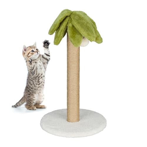 Relaxdays Tiragraffi per Gatti, Albero Tira Graffi, Palma con Corda e Pompon, Palo Graffiatoio HxD: 54x31 cm, Colorato, Fibra di Legno