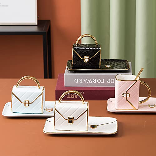 berjaya Bag-shaped Mug Ceramic Coffee Cup and Saucer 1 Set Afternoon Tea Dessert Ceramic Plate Cup Luxuly Creative Gift (white)