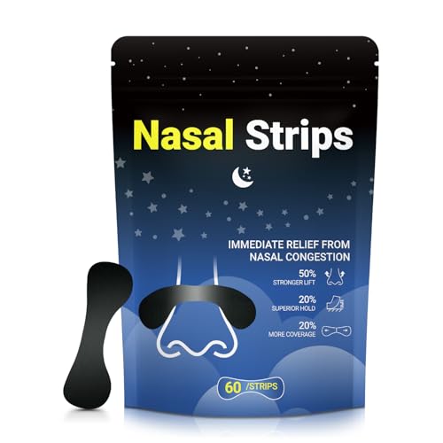 Nasal Strips for Snoring – Extra Strength Nose Strips for Breathing Day and Night Use with Strong Adhesion – Stops Snoring, Improves Sleep and Workout Performance – Comfortable for Men & Women – 60ct