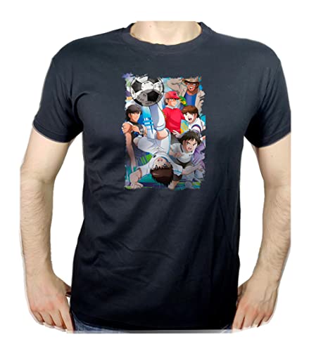 Camiseta Negra Oliver y Benji Capitan Tsubasa Moda Verano Tshirt.