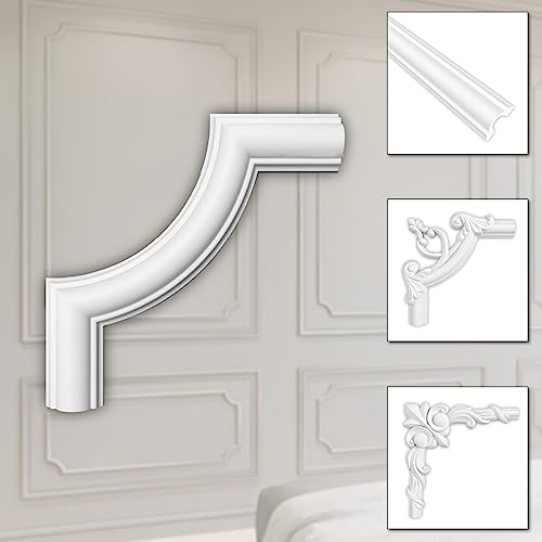 HEXIM Stuckverzierung aus HDPS/PU weiß - Stuckrahmen Wanddeko Bilderrahmen - HCR Wandleisten (2 Stück HCR501-1) Stuckleiste Segment Eckstück Eckleiste Beständig