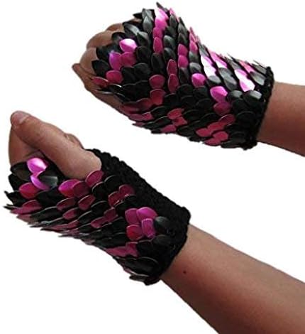 Scale Gauntlets in knitted Dragonhide Armor - Pink and Black Tiger