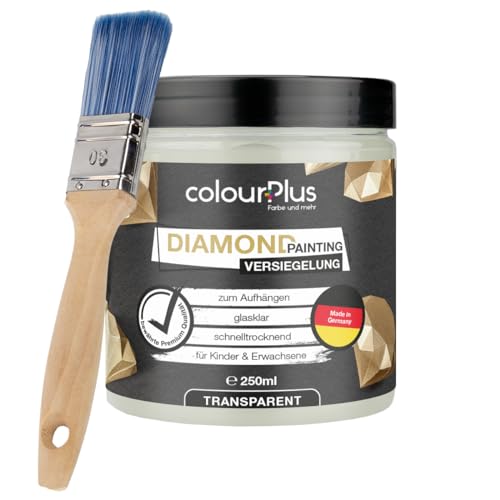 ColourPlus - Sellador de pintura de diamante (250 ml, incluye cepillo, fijación de pintura de diamante de alta transparencia, protección contra el polvo y efecto brillante), juego de sellado de
