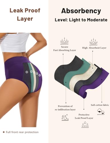 Image of Allbase Incontinence Underwear for Women High Absorbency Period Panties Ladies Leakproof Protective Menstrual Postpartum Bladder Control Washable Cotton Briefs Multipack Plus Size