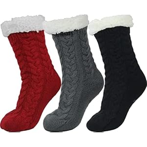BenSorts Women Winter Thick Slipper Socks with Grippers Non Slip Warm Fuzzy Socks Christmas Gifts