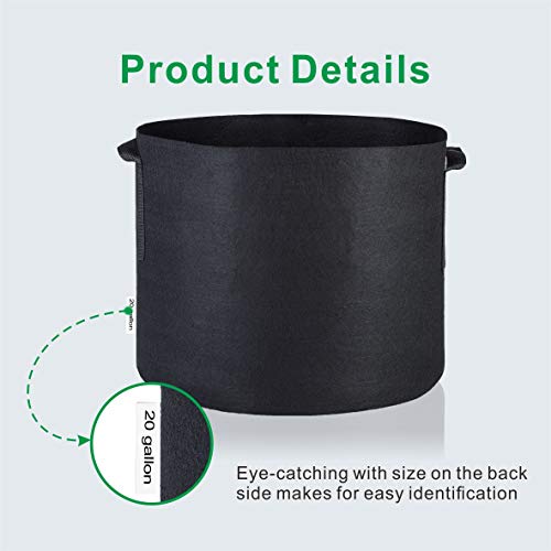 Topogrow 24-Pack 20 Gallon Grow Bags Black Fabric Round Aeration Pots Container For Nursery Garden And Planting Grow (20 Gallon, Black(24-Pack)) #TOP2