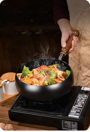 Wok cuadrado de acero con mango de madera 10.2 pulg miniatura 3