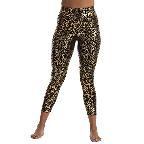 Mufeng Womens Shiny Metallic High Waist Stretch Leggings Yoga Pants Buttery Soft Trousers Wet Look Tights Party Clubwear High Waist Black Small