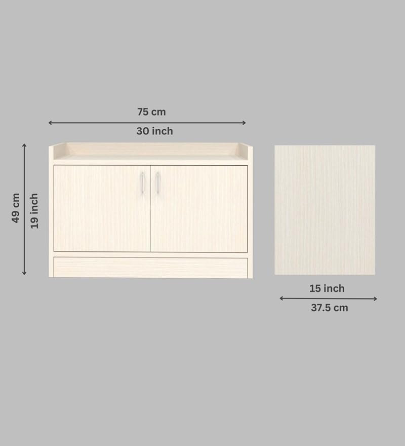 Image of SPECIALITY PANELS 2 Door Shoe Rack with Cushion | 2 Door Shoe Cabinet with Storage Bench | Shoe Organizer for Entryway Home Living Room | 75 x 49 x 37.5 cm Storage | DIY Assembly | Ivory Finish