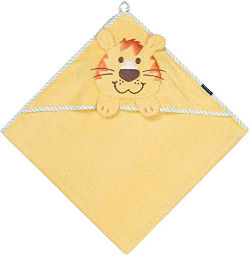 Morgenstern Kapuzenbadetuch 100% Baumwolle in Gelb mit Löwen Motiv für Kleinkinder 100 x 100 cm