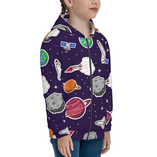 Rocket Satellite Kids Pullover Hoodies Boys Zip Up Sweatshirts Girls Athletic Clothes with Pocket4