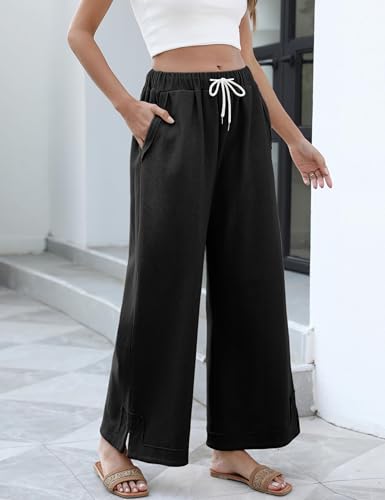 Image of Athlisan Womens Baggy Wide Leg Palazzo Pants Casual Loose Drawstring Elastic Waisted Lounge Trousers with Pockets