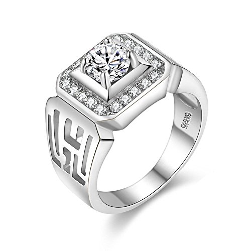 Uloveido Wide Square Brilliant Cut Platinum &Gold Plated Rings with Shiny Cubic Zirconia Luxurious Rings Wedding Band for Men JX001 Size 7 8 9 10 11