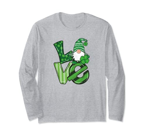 Regalos divertidos de amor de gnomo del día de San Patricio Manga Larga