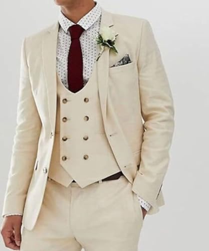3 Pieces Men's Slim Fit Suit Double Breasted Wedding Suits for Men Blazer Prom Jackets Vests Pants Suits3